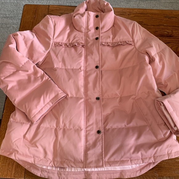 Kate Spade Ruffle Yoke Puffer Jacket Women’s Pink Peony Down NWT Size Large - Picture 15 of 16